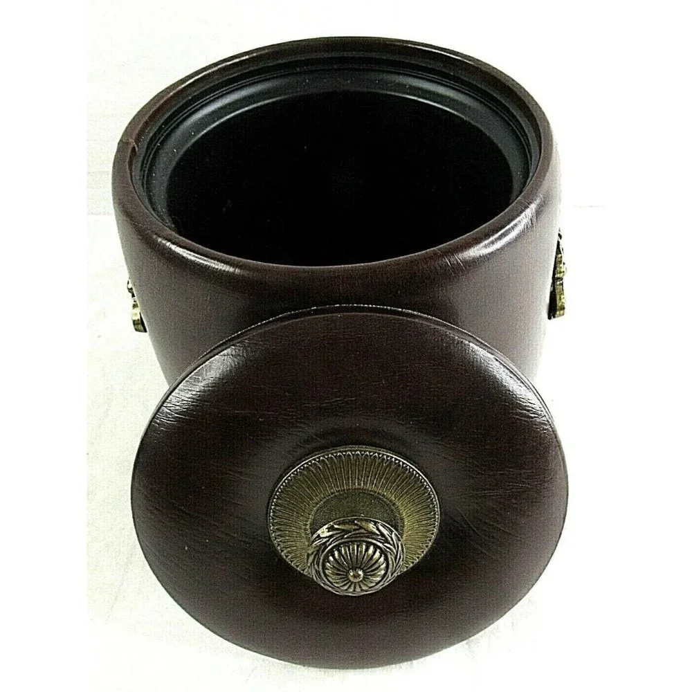 Vintage Ice Bucket Faux Leather Brown Oakridge Country Club Rare 1977 Elmar Mfg